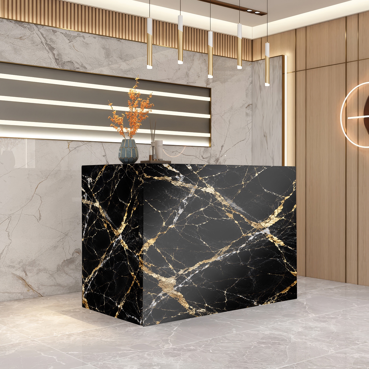 Black Marble with gold/white veins faux finish concept preview
